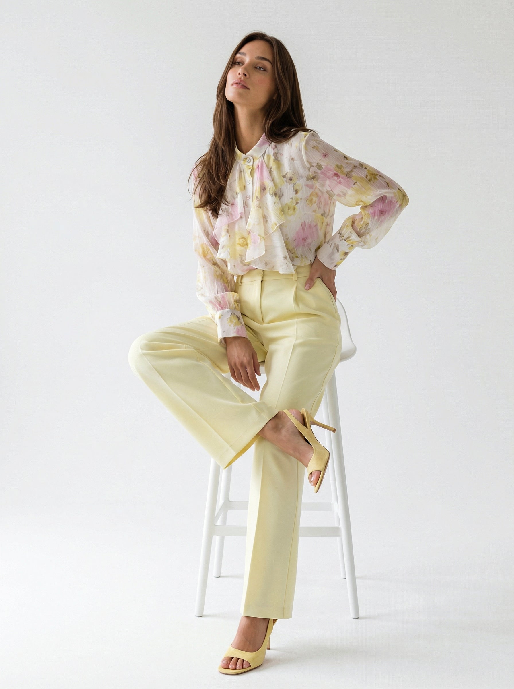 Camicia Iris con ruches e stampa floreale – Giallo donna