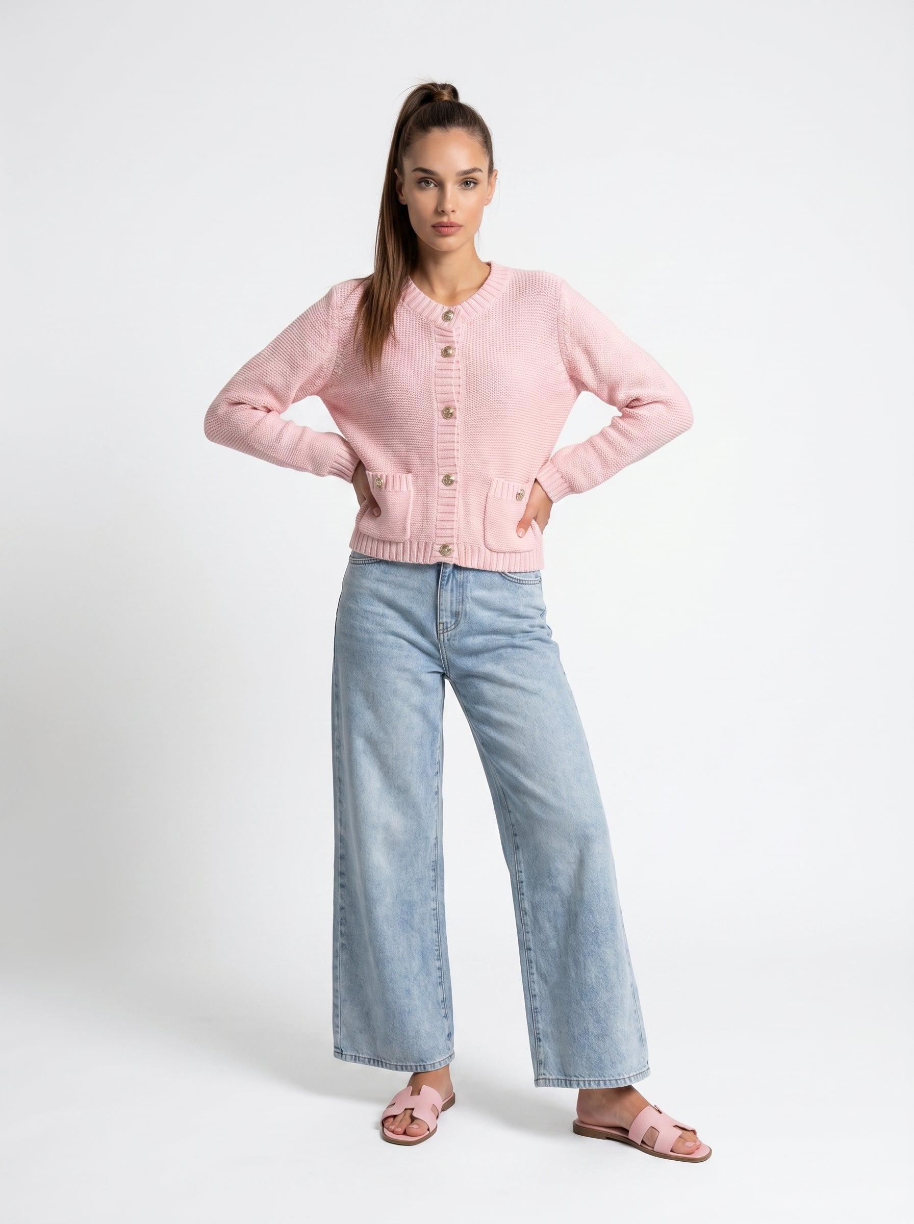 Cardigan Mirea con bottoni gioiello - rosa donna