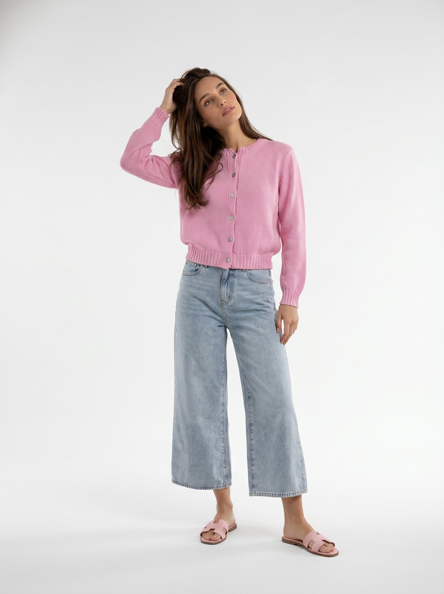 Cardigan Adele girocollo con bottoni – Rosa baby donna