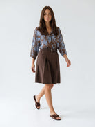 Camicia Tahiti - Azzurro foglie marrone donna
