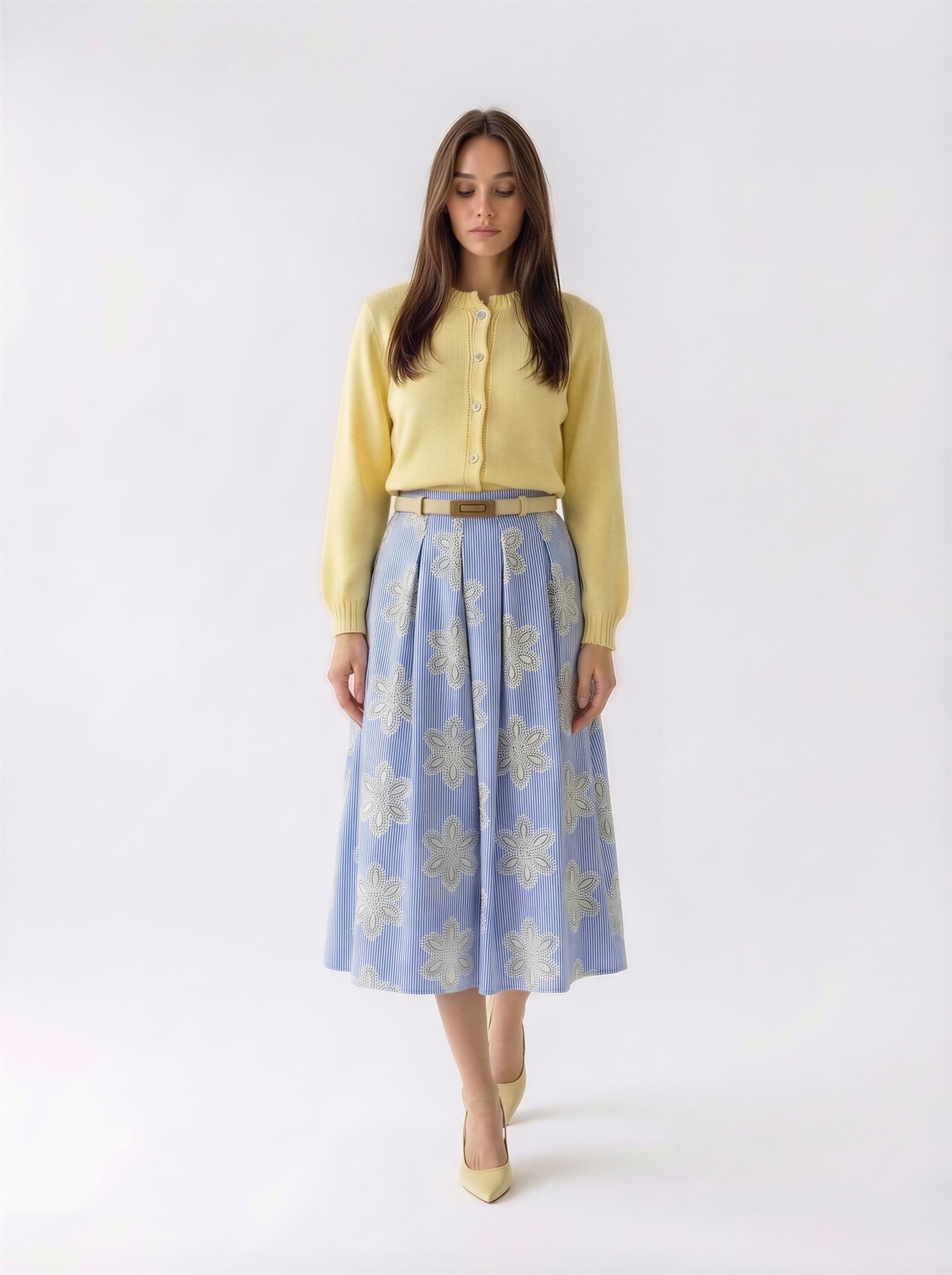 Cardigan Adele girocollo con bottoni – Giallo donna