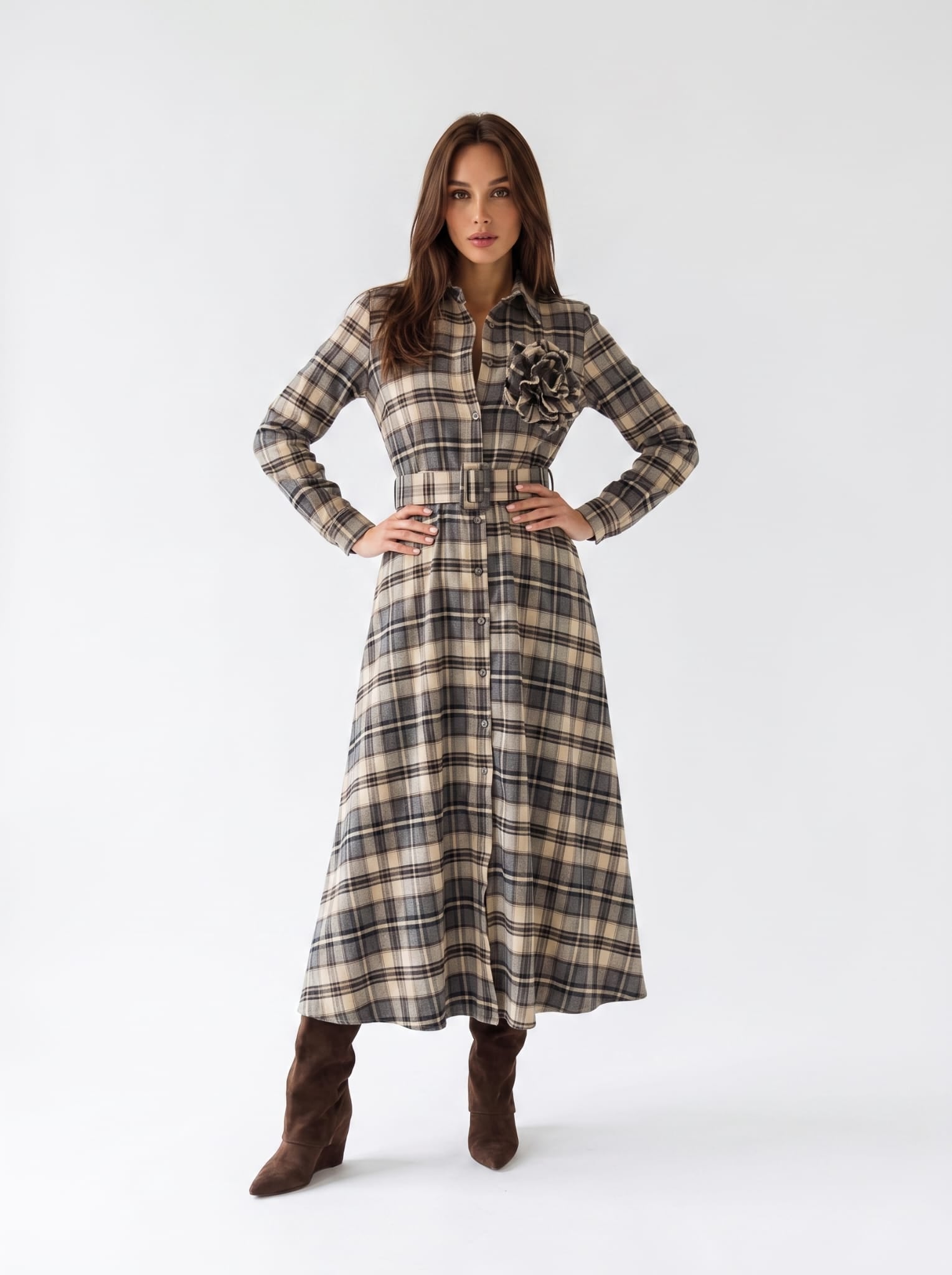 Chemisier Ottavia - Check Beige Abito donna