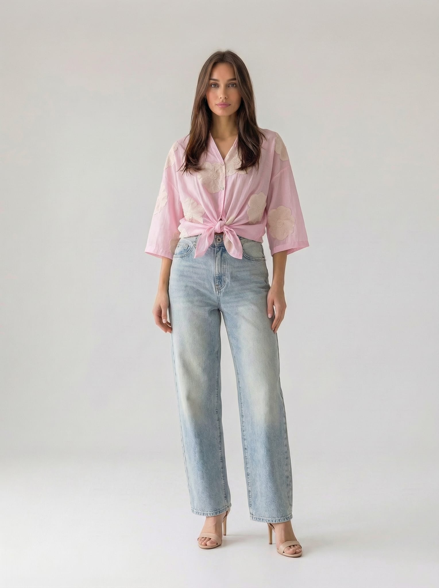 Camicia Dalia con ricamo- Rosa donna