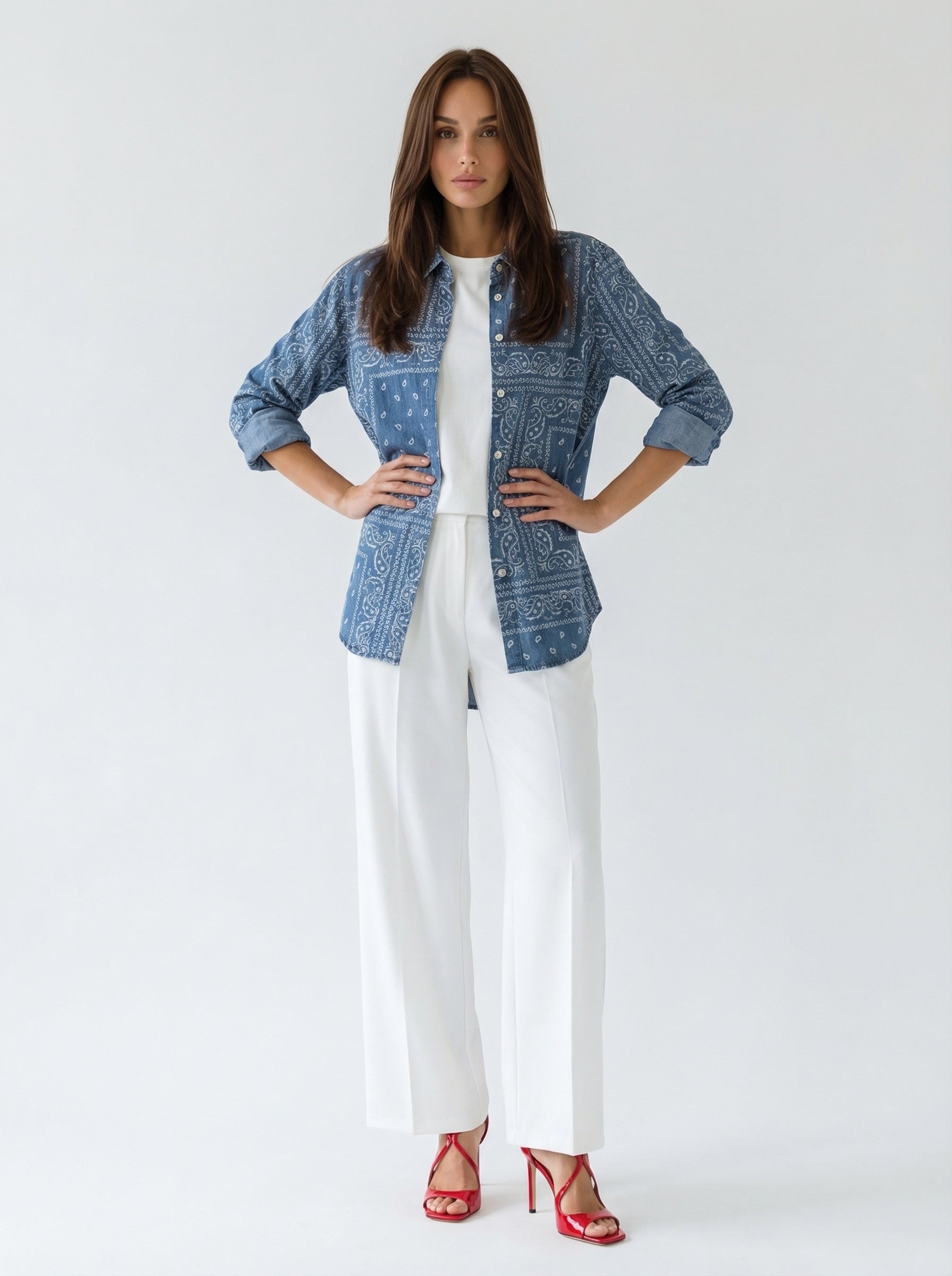 Camicia Colette in cotone stampa bandage – denim donna