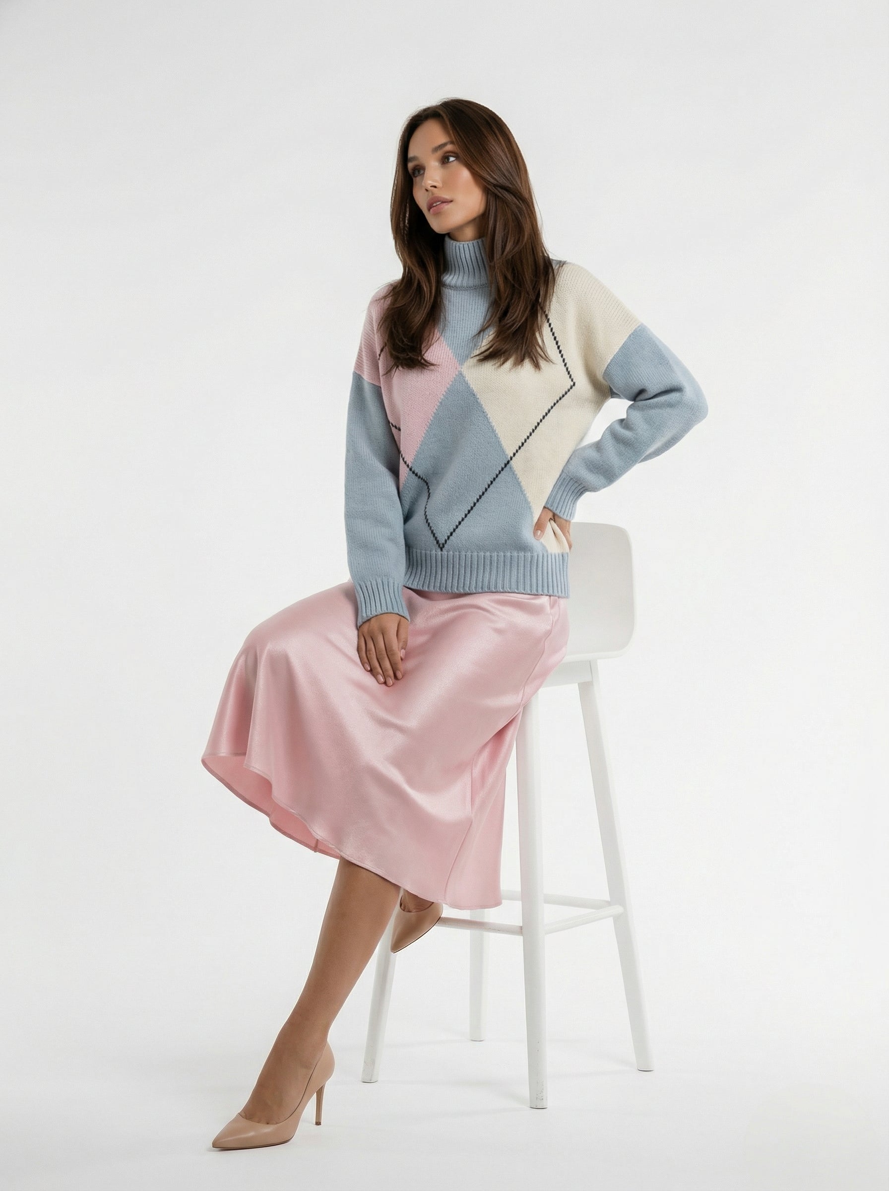 Mila – Pull caldo in lana con rombi Carta da Zucchero donna