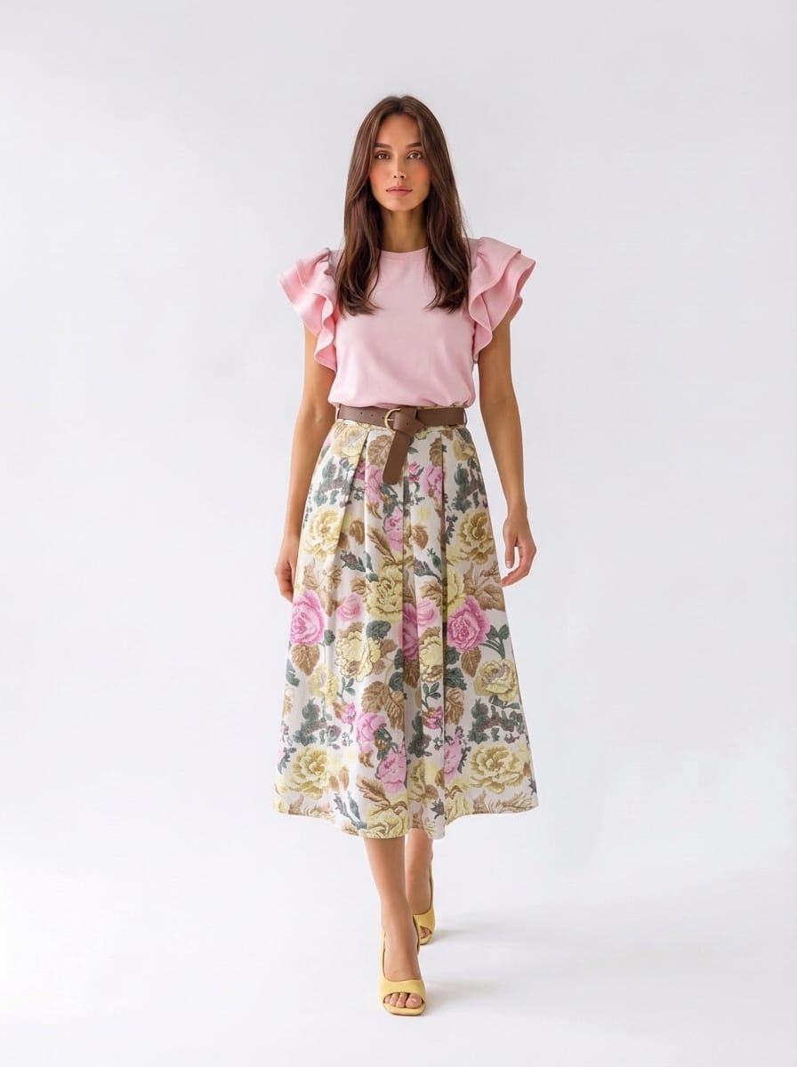 Gonna Delia midi in cotone a fiori – Giallo donna