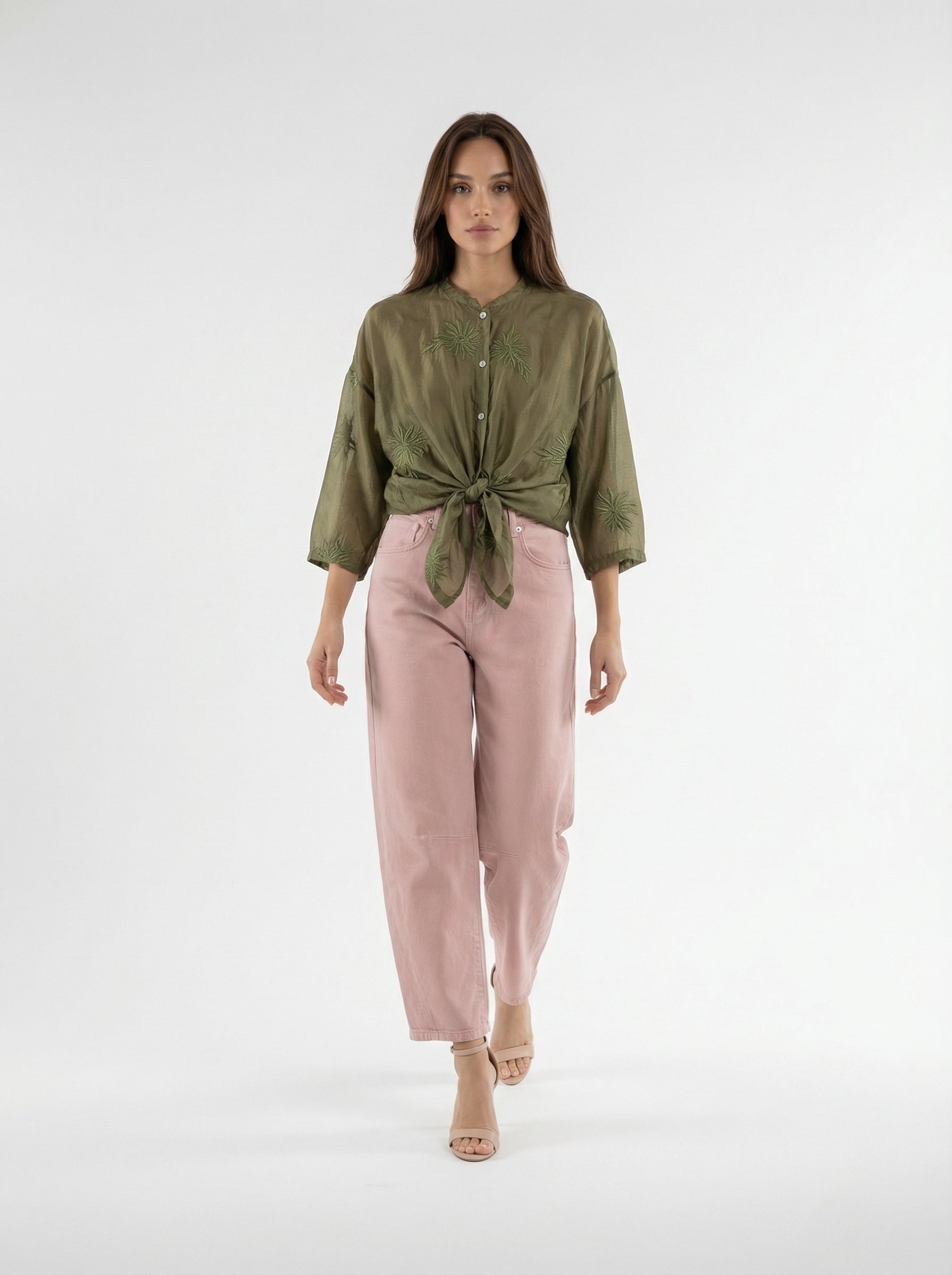 Camicia Nayla fluida con nodo – verde militare donna
