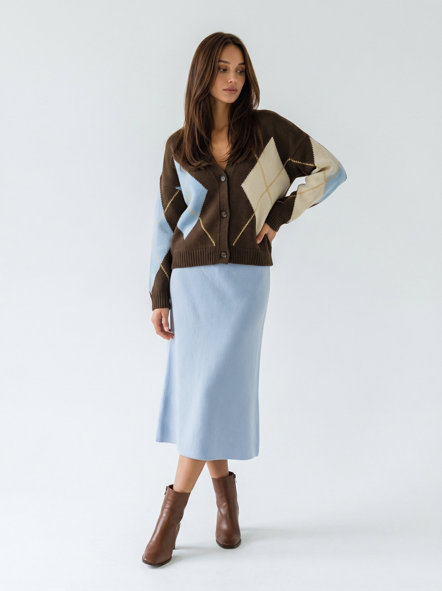 Cristal – Cardigan caldo in lana Marrone e Azzurro donna