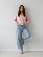 Cardigan Soleil - Rigato Rosa baby e burro donna