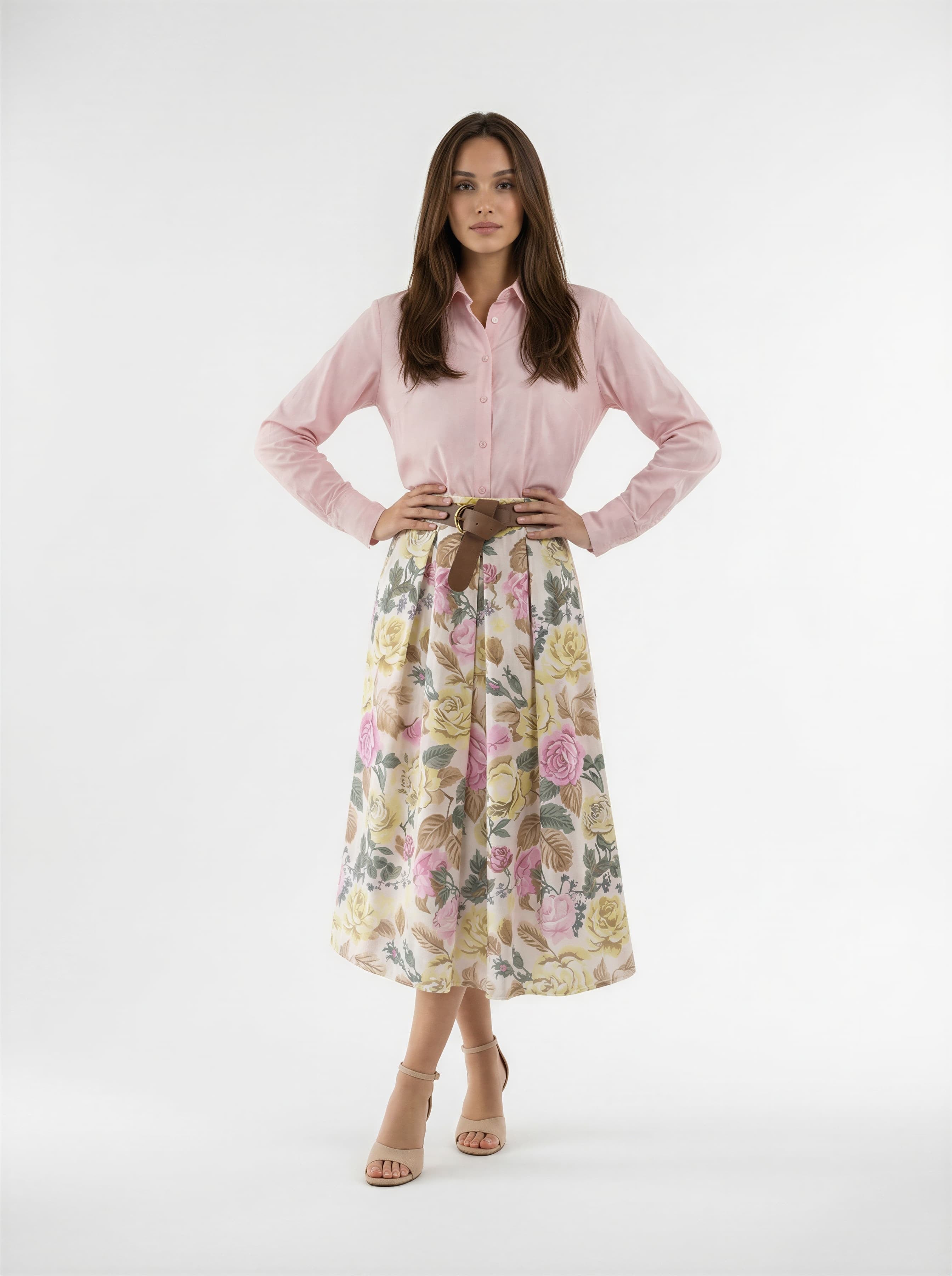 Gonna Delia midi in cotone a fiori – Giallo donna