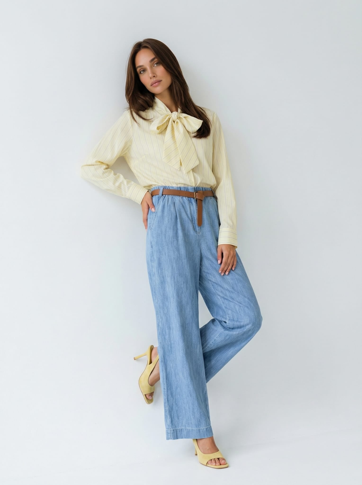 Camicia Adele con fiocco – Giallo chiaro donna