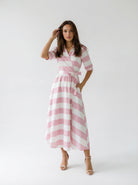 Abito Kyoto kimono a righe con cintura - rosa e burro donna